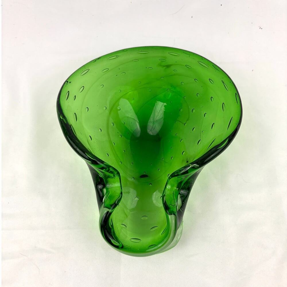 Bright Green Murano Art Glass Bowl Controlled‎ Bubbles Bullicante Dish Bowl 60s
